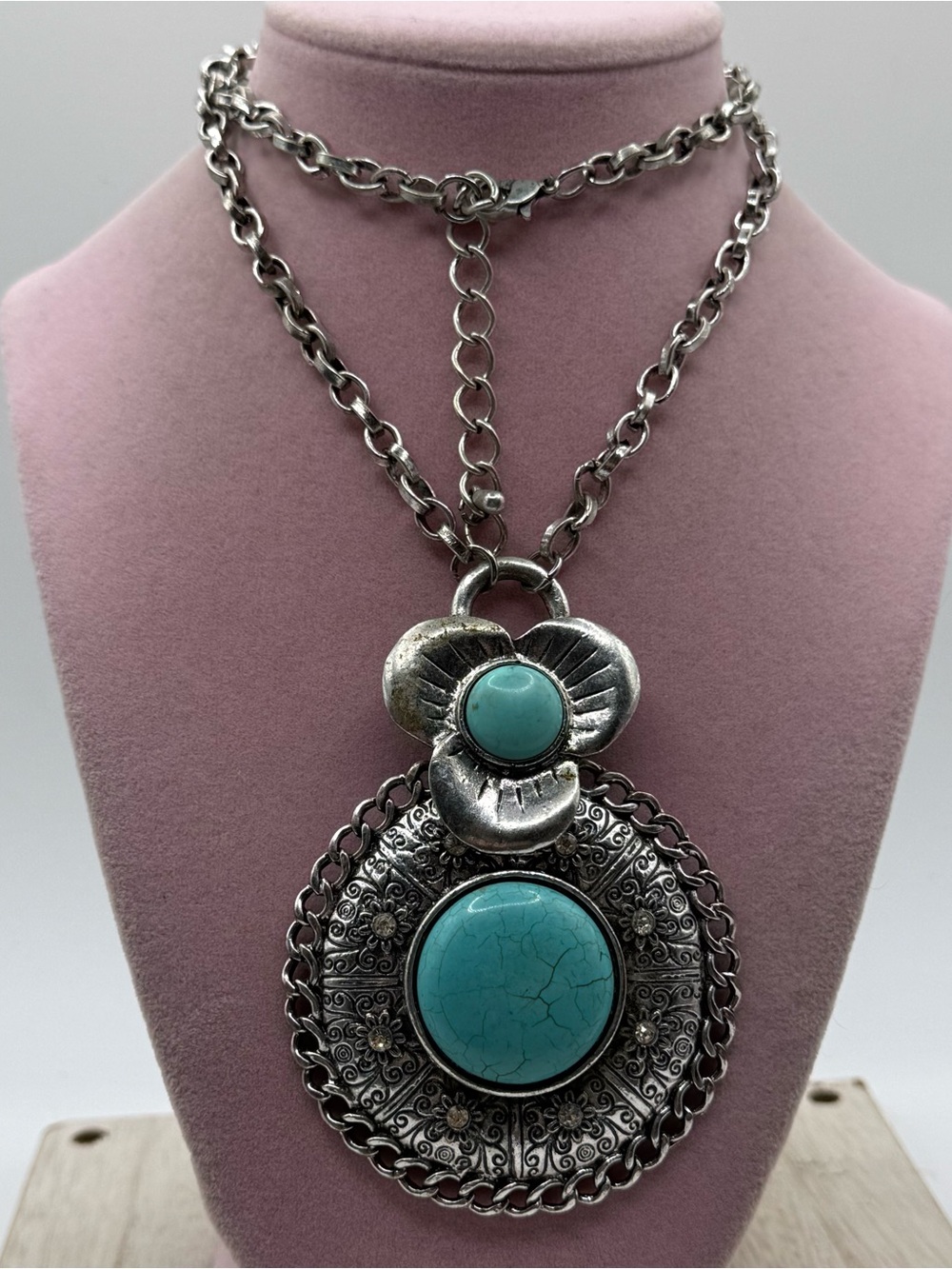 Silver-Tone Turquoise Statement Pendant Necklace - Women's Jewelry